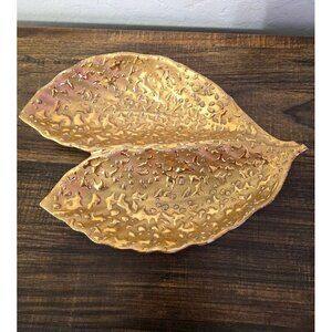 Vintage Weeping-Bright Gold Leaf-Shaped Hand Decorated Candy Dish With 22K Gold